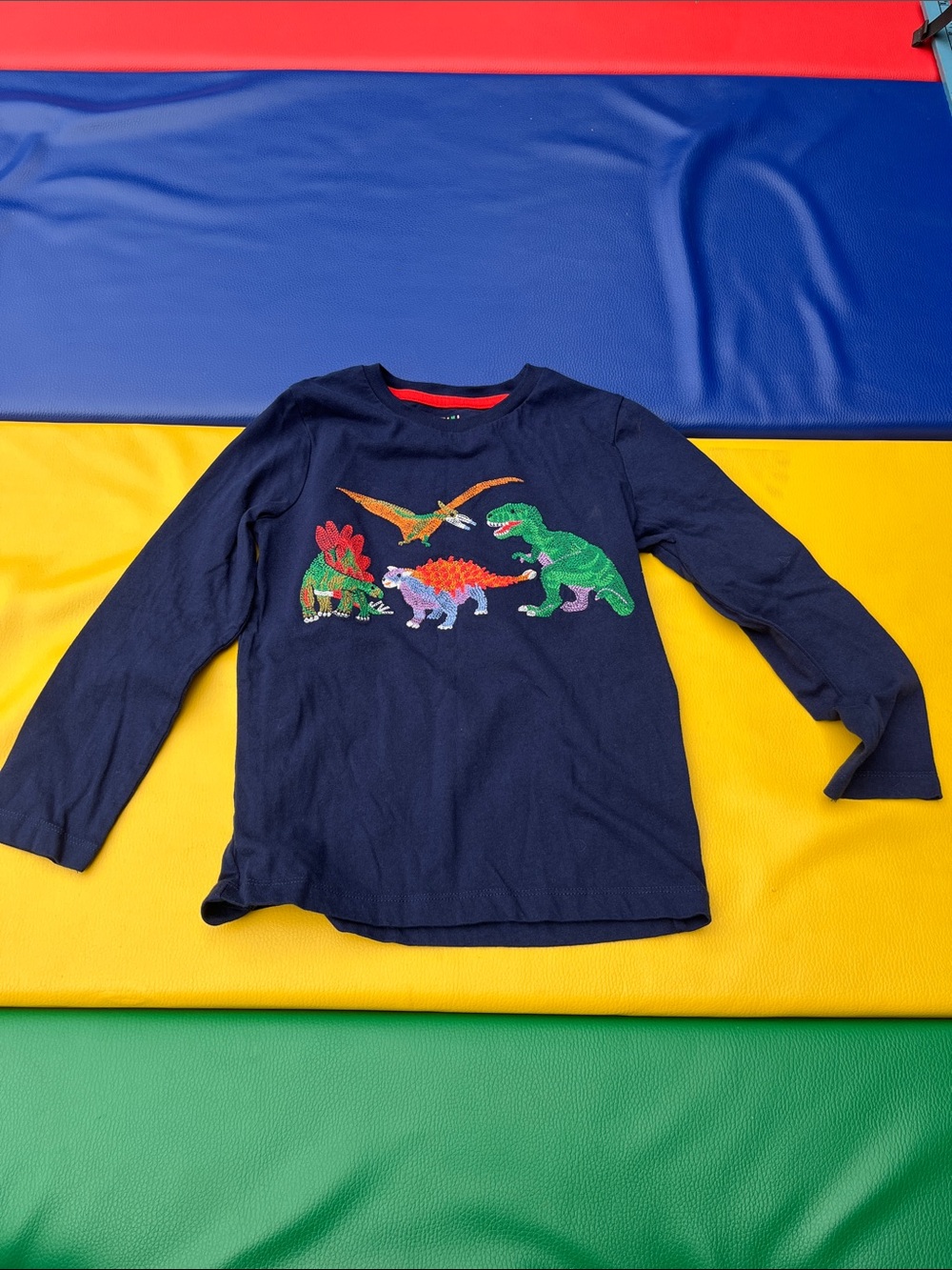 Mini Boden 6-7y Kids Long-Sleeve Navy Dinosaur Graphic Tee
